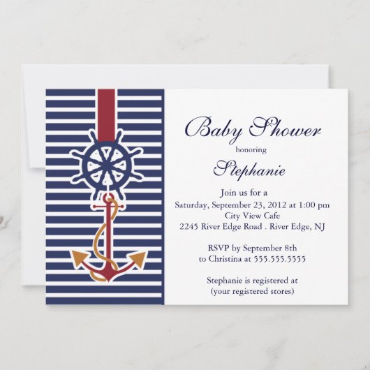 Moderne Nautical Anchor Baby shower Invitation Kaart (Voorkant)