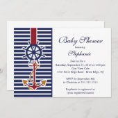 Moderne Nautical Anchor Baby shower Invitation Kaart (Voorkant / Achterkant)