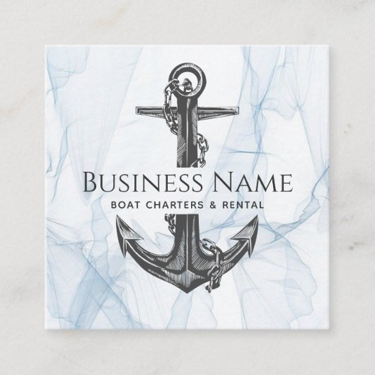 Moderne Nautical Anchor & Chain Vist Sailing Vierkante Visitekaartje (Voorkant)