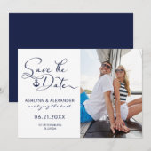 Moderne Nautical Anchor Photo Script Typografie Save The Date (Voorkant / Achterkant)