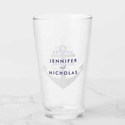Moderne Nautical Anchor Wedding Glas (Voorkant)