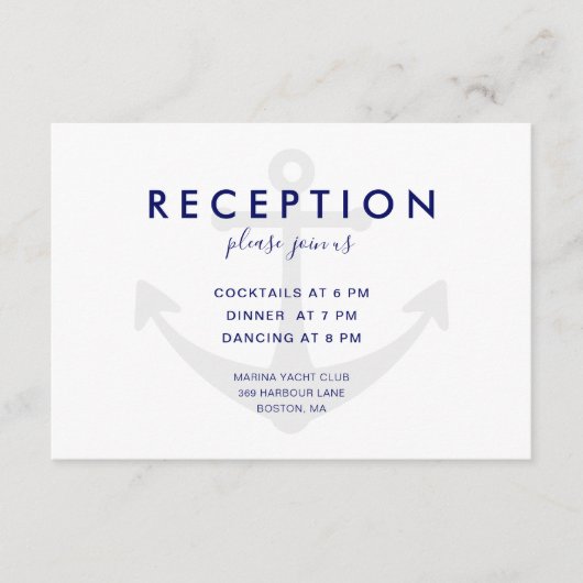 Moderne Nautical Anchor Wedding Reception Enclosur Informatiekaartje (Voorkant)