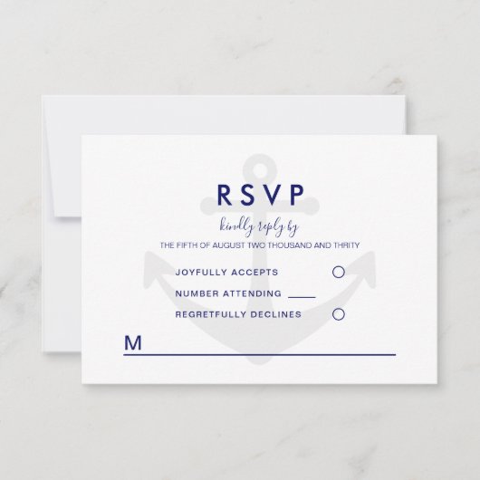 Moderne Nautical Anchor Wedding RSVP (Voorkant)