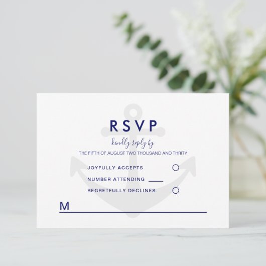 Moderne Nautical Anchor Wedding RSVP (Staand voorkant)