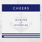 Moderne Nautical Anchor Wedding Sparkling Wijnetiket (Enkel label)