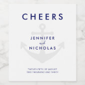 Moderne Nautical Anchor Wedding Wijn Etiket (Enkel label)