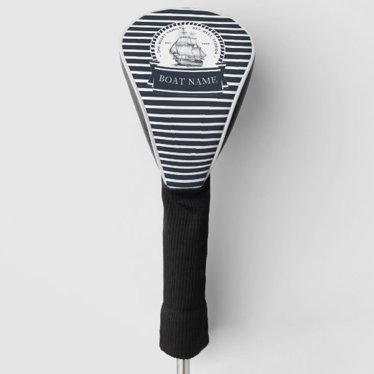 Moderne Nautical Blue Boat naam Golfheadcover (Voorkant)