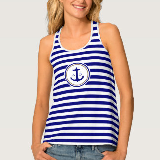 Moderne Nautical Blue Stripes met anker Tanktop