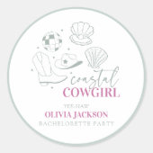 Moderne Nautical Coastal Cowgirl vrijgezellenfeest Ronde Sticker (Voorkant)