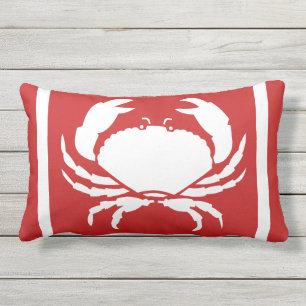 Moderne Nautical CRAB White Red Outdoor Buitenkussen