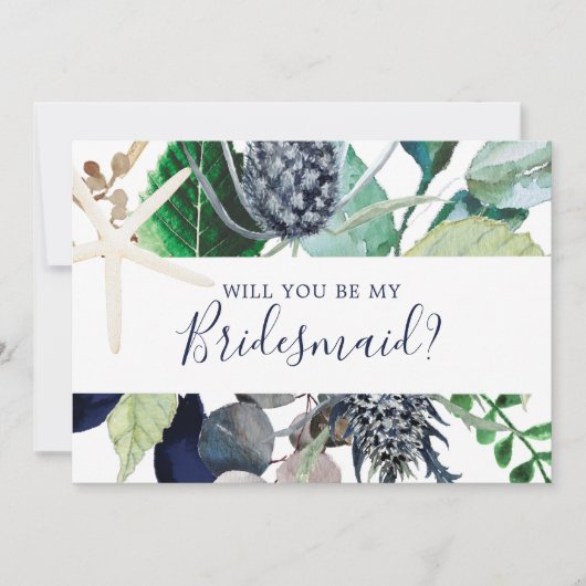 Moderne Nautical Greenery Bridesmaid proposal Kaar Kaart (Voorkant)