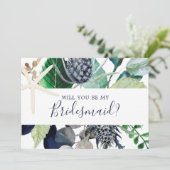 Moderne Nautical Greenery Bridesmaid proposal Kaar Kaart (Staand voorkant)