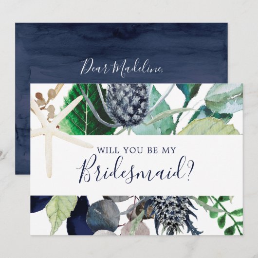 Moderne Nautical Greenery Bridesmaid proposal Kaar Kaart (Voorkant / Achterkant)