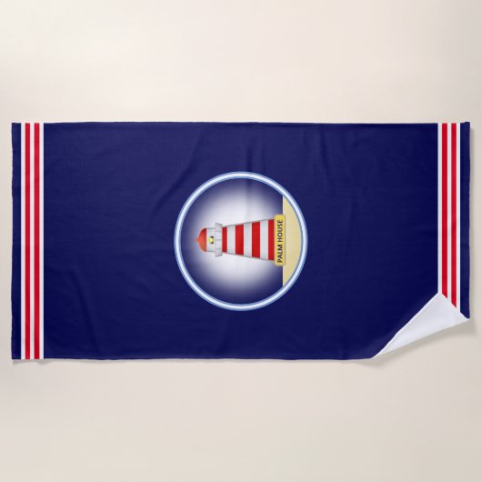 Moderne Nautical Lighthouse op Navy Blue Strandlaken (Voorkant)