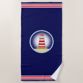 Moderne Nautical Lighthouse op Navy Blue Strandlaken (Voorkant)