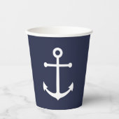 Moderne Nautical Navy Blue Anchor Paper Cups Papieren Bekers (Voorkant)