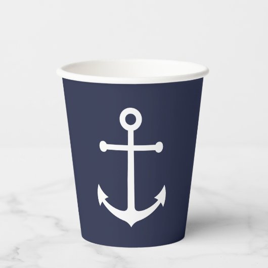 Moderne Nautical Navy Blue Anchor Paper Cups Papieren Bekers (Voorkant)