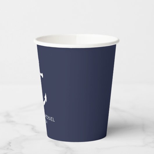 Moderne Nautical Navy Blue Anchor Weddenschap Pape Papieren Bekers (Links)