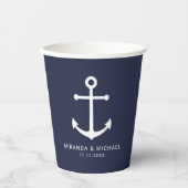 Moderne Nautical Navy Blue Anchor Weddenschap Pape Papieren Bekers (Voorkant)