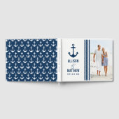 Moderne Nautical Navy Blue and White Wedding Photo Gastenboek (Volledig)
