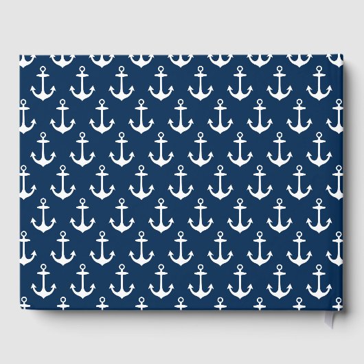 Moderne Nautical Navy Blue and White Wedding Photo Gastenboek (Achterkant)