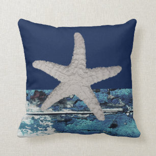 Moderne Nautical Navy Blue Beach Starfish Kussen