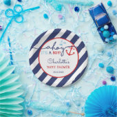 Moderne Nautical Navy Red Anker Ahoy Baby Boy Papieren Bordje (Feest)