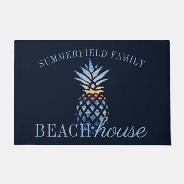 Moderne Nautical Personalized Beach House Family Deurmat (Voorkant)