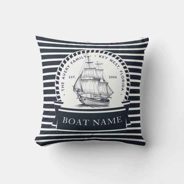 Moderne Nautical Personalized Boat Kussen (Voorkant)