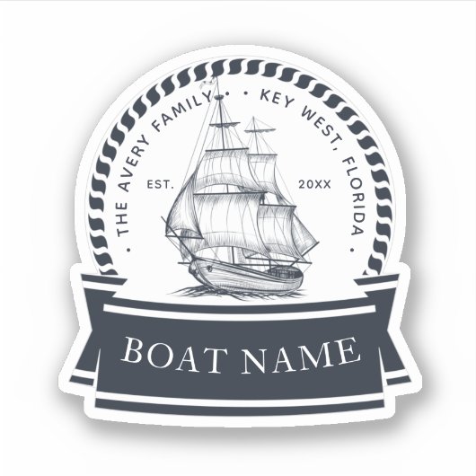 Moderne Nautical Personalized Boat Sticker (Voorkant)