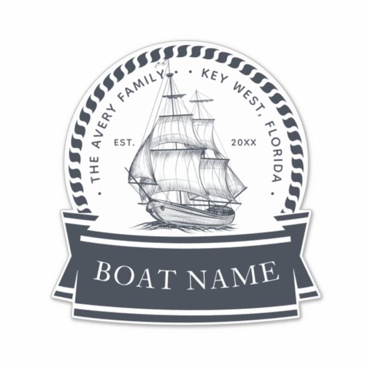 Moderne Nautical Personalized Boat Sticker (Voorkant)