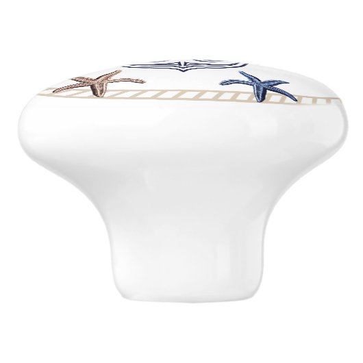 Moderne Nautical Photo Navy Blue Tan Starfish Keramische Knop (Zijkant)
