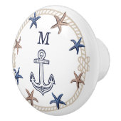 Moderne Nautical Photo Navy Blue Tan Starfish Keramische Knop (Rechts)