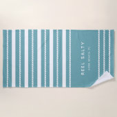 Moderne Nautical Rope Stripe Boat Naam Strandlaken (Voorkant)