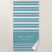 Moderne Nautical Rope Stripe Boat Naam Strandlaken (Voorkant)