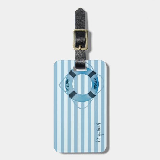 Moderne Nautical Sailor Lifebelt, Stripes Bagagelabel (Voorkant verticaal)
