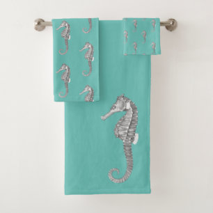 Moderne Nautical Seahorse Badkamer Seafoam Green Bad Handdoek