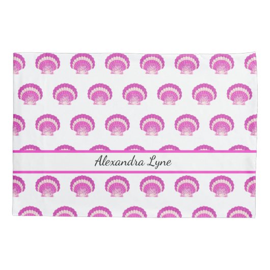 Moderne Nautical Seashell Roze Shell Beach Patroon Kussensloop (Achterkant)