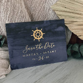 Moderne Nautical Ship Helm Gold Foil Save the Date Folie Uitnodiging Briefkaart