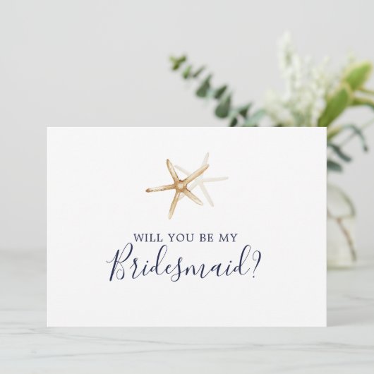 Moderne Nautical Starfish Bridesmaid proposal Kaar Kaart (Staand voorkant)