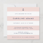 Moderne Nautical Stripe Blush & Navy Vrijgezellenf Kaart (Voorkant)