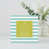 Moderne Nautical Stripes Baby shower Invitation Kaart (Staand voorkant)