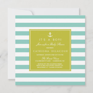 Moderne Nautical Stripes Baby shower Invitation Kaart