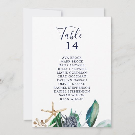 Moderne Nautical Table Number Seating Chart Kaarte (Achterkant)