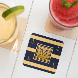 Moderne Nautilus Anker Blauw Goud Geel Monogram Kartonnen Onderzetters