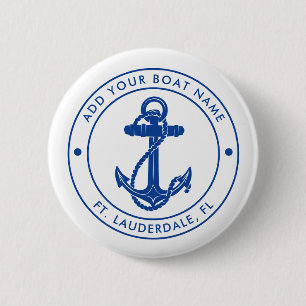 Moderne Nautilus Anker en Bootnaam op Maat Ronde Button 5,7 Cm