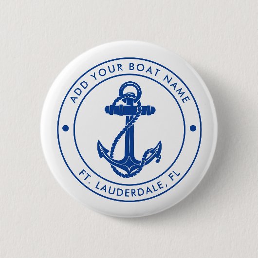 Moderne Nautilus Anker en Bootnaam op Maat Ronde Button 5,7 Cm (Voorkant)