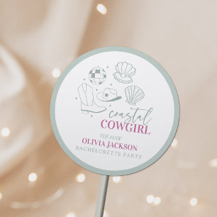 Moderne Nautilus Kust Cowgirl Bachelorette Feest Ronde Sticker