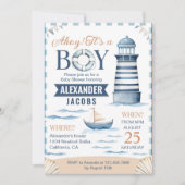 Moderne Nautisch Blauwe Baby Boy Douche Kaart (Voorkant)