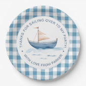 Moderne Nautisch Blauwe Jongen 1e Verjaardag Papieren Bordje (Voorkant)